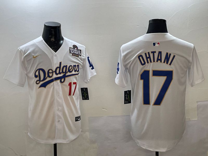 Men Los Angeles Dodgers 17 Ohtani White Gold Game 2025 Nike MLB Jersey style 02252